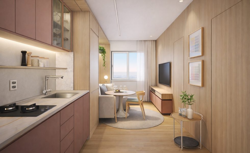 Estudos e parâmetros residenciais indicam espaços de 18 a 37 m² como mínimo funcional,  uma metragem viável, embora associada a uma rotina mais compacta e menos flexível para múltiplas atividades. Projeto: Bellincanta Arquitetura 