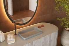 Deca ? Bica Deca You Memphis - Dynamic Peach e Dark Antracite/ Acionamento para torneira Deca You Quadrado - Dynamic Peach + Cuba de sobrepor Slim retangular - Soft Antracite + Acessórios de bancada Quadrado - Branco Fosco