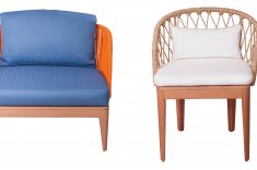 Cadeira Clélia (58 x 68 x 90 cm), para varandas ou áreas externas cobertas; poltrona Angie (89 x 83 x 73 cm); cadeira Angie (60 x 56 x 74 cm) e poltrona Regis (80 x 95 x 68 cm) da coleção Garden, da Sierra Gabriel